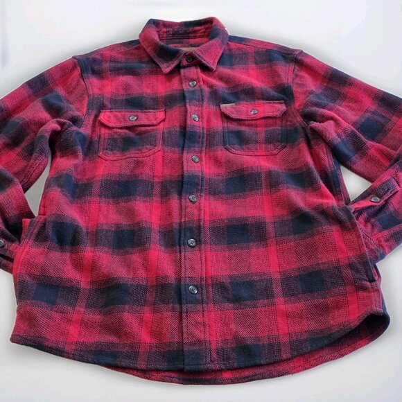 Orvis Shirt Jacket Mens M Buffalo Plaid Flannel Red Black Buttons Pockets Chore - Picture 11 of 15